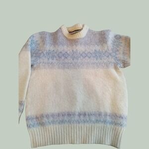 Samband of Iceland Vintage 100% Pure New Wool Fair Isle Sweater Cream Pastel XS